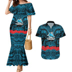 ANZAC Day Cronulla Sutherland Sharks Couples Matching Mermaid Dress and Hawaiian Shirt Military Memorial Aboriginal Indigenous Art