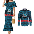 ANZAC Day Cronulla Sutherland Sharks Couples Matching Mermaid Dress and Long Sleeve Button Shirt Military Memorial Aboriginal Indigenous Art