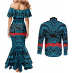 ANZAC Day Cronulla Sutherland Sharks Couples Matching Mermaid Dress and Long Sleeve Button Shirt Military Memorial Aboriginal Indigenous Art