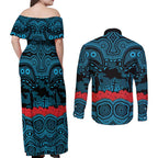 ANZAC Day Cronulla Sutherland Sharks Couples Matching Off Shoulder Maxi Dress and Long Sleeve Button Shirt Military Memorial Aboriginal Indigenous Art