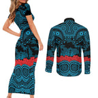 ANZAC Day Cronulla Sutherland Sharks Couples Matching Short Sleeve Bodycon Dress and Long Sleeve Button Shirt Military Memorial Aboriginal Indigenous Art