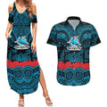 ANZAC Day Cronulla Sutherland Sharks Couples Matching Summer Maxi Dress and Hawaiian Shirt Military Memorial Aboriginal Indigenous Art