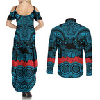 ANZAC Day Cronulla Sutherland Sharks Couples Matching Summer Maxi Dress and Long Sleeve Button Shirt Military Memorial Aboriginal Indigenous Art