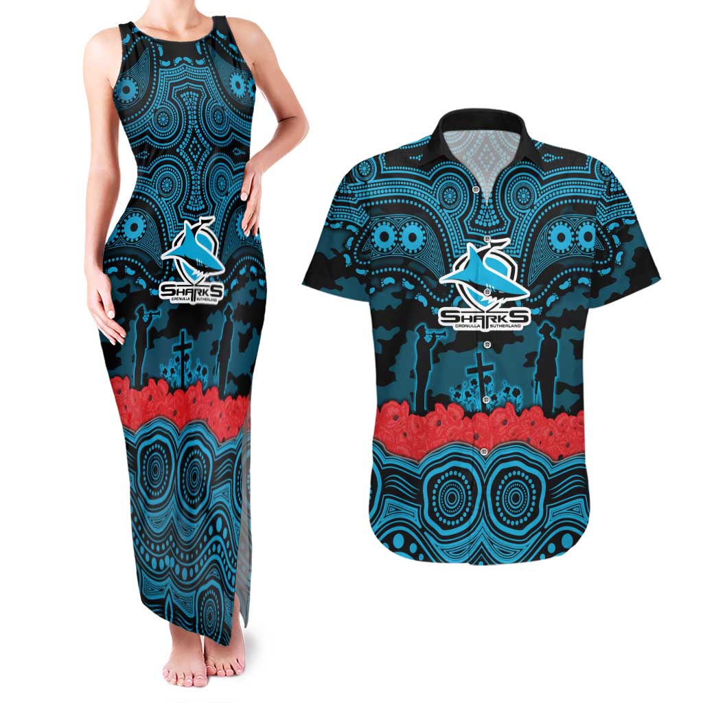ANZAC Day Cronulla Sutherland Sharks Couples Matching Tank Maxi Dress and Hawaiian Shirt Military Memorial Aboriginal Indigenous Art