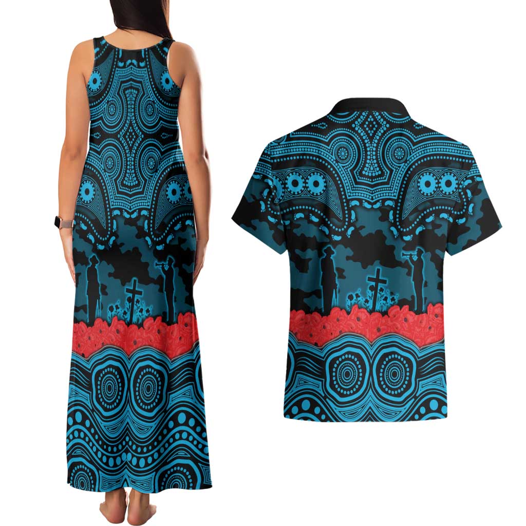 ANZAC Day Cronulla Sutherland Sharks Couples Matching Tank Maxi Dress and Hawaiian Shirt Military Memorial Aboriginal Indigenous Art
