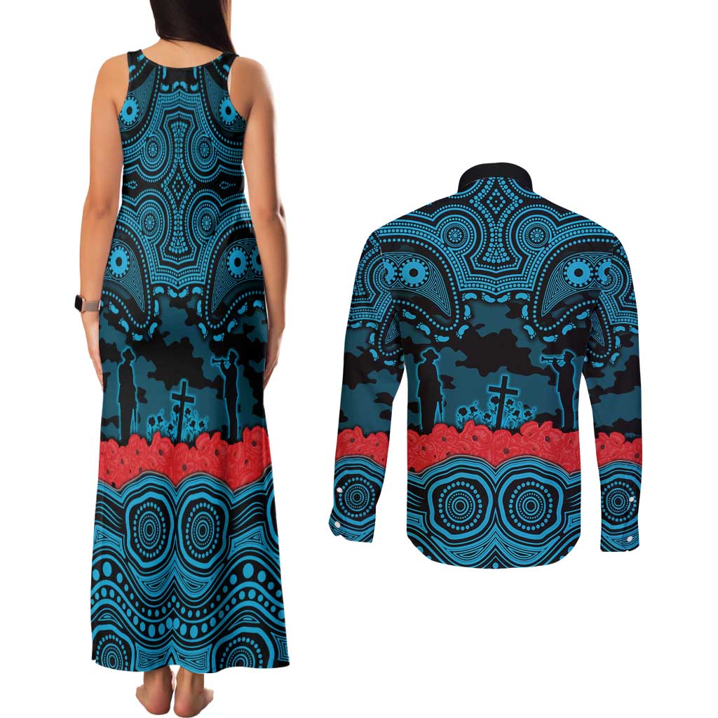 ANZAC Day Cronulla Sutherland Sharks Couples Matching Tank Maxi Dress and Long Sleeve Button Shirt Military Memorial Aboriginal Indigenous Art