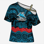 ANZAC Day Cronulla Sutherland Sharks Cross Shoulder Shirt Military Memorial Aboriginal Indigenous Art