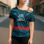 ANZAC Day Cronulla Sutherland Sharks Cross Shoulder Shirt Military Memorial Aboriginal Indigenous Art