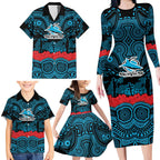 ANZAC Day Cronulla Sutherland Sharks Family Matching Long Sleeve Bodycon Dress and Hawaiian Shirt Military Memorial Aboriginal Indigenous Art