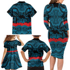 ANZAC Day Cronulla Sutherland Sharks Family Matching Long Sleeve Bodycon Dress and Hawaiian Shirt Military Memorial Aboriginal Indigenous Art
