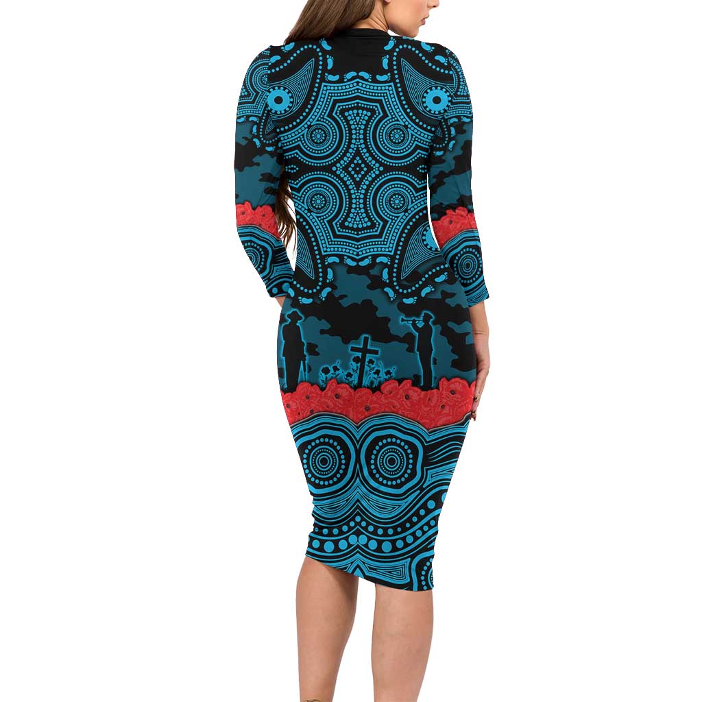 ANZAC Day Cronulla Sutherland Sharks Family Matching Long Sleeve Bodycon Dress and Hawaiian Shirt Military Memorial Aboriginal Indigenous Art