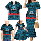 ANZAC Day Cronulla Sutherland Sharks Family Matching Mermaid Dress and Hawaiian Shirt Military Memorial Aboriginal Indigenous Art