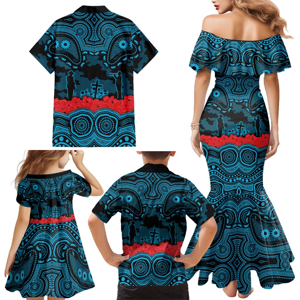 ANZAC Day Cronulla Sutherland Sharks Family Matching Mermaid Dress and Hawaiian Shirt Military Memorial Aboriginal Indigenous Art