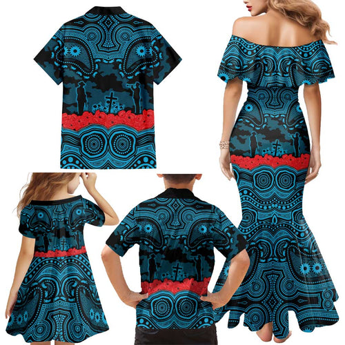 ANZAC Day Cronulla Sutherland Sharks Family Matching Mermaid Dress and Hawaiian Shirt Military Memorial Aboriginal Indigenous Art