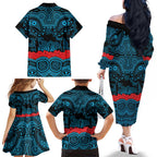 ANZAC Day Cronulla Sutherland Sharks Family Matching Off The Shoulder Long Sleeve Dress and Hawaiian Shirt Military Memorial Aboriginal Indigenous Art