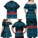 ANZAC Day Cronulla Sutherland Sharks Family Matching Off Shoulder Maxi Dress and Hawaiian Shirt Military Memorial Aboriginal Indigenous Art