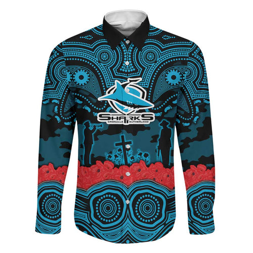 ANZAC Day Cronulla Sutherland Sharks Family Matching Off Shoulder Maxi Dress and Hawaiian Shirt Military Memorial Aboriginal Indigenous Art