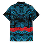 ANZAC Day Cronulla Sutherland Sharks Family Matching Off Shoulder Short Dress and Hawaiian Shirt Military Memorial Aboriginal Indigenous Art