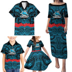 ANZAC Day Cronulla Sutherland Sharks Family Matching Puletasi and Hawaiian Shirt Military Memorial Aboriginal Indigenous Art