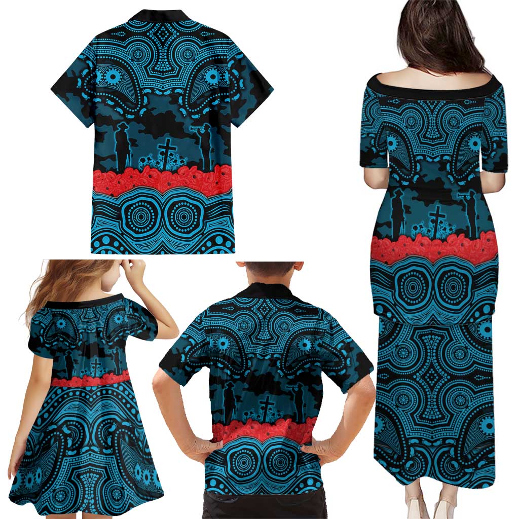 ANZAC Day Cronulla Sutherland Sharks Family Matching Puletasi and Hawaiian Shirt Military Memorial Aboriginal Indigenous Art