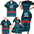 ANZAC Day Cronulla Sutherland Sharks Family Matching Short Sleeve Bodycon Dress and Hawaiian Shirt Military Memorial Aboriginal Indigenous Art