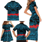 ANZAC Day Cronulla Sutherland Sharks Family Matching Short Sleeve Bodycon Dress and Hawaiian Shirt Military Memorial Aboriginal Indigenous Art