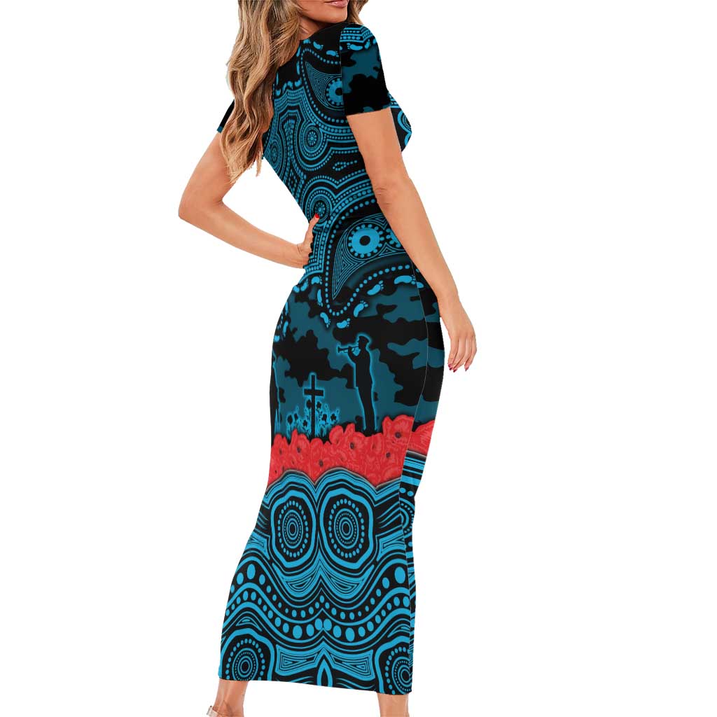 ANZAC Day Cronulla Sutherland Sharks Family Matching Short Sleeve Bodycon Dress and Hawaiian Shirt Military Memorial Aboriginal Indigenous Art