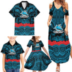 ANZAC Day Cronulla Sutherland Sharks Family Matching Summer Maxi Dress and Hawaiian Shirt Military Memorial Aboriginal Indigenous Art