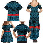 ANZAC Day Cronulla Sutherland Sharks Family Matching Summer Maxi Dress and Hawaiian Shirt Military Memorial Aboriginal Indigenous Art