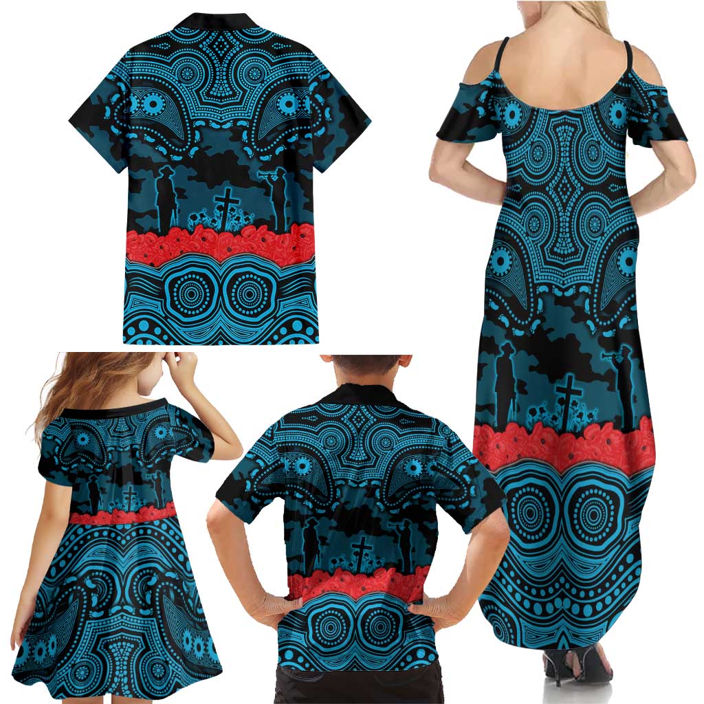 ANZAC Day Cronulla Sutherland Sharks Family Matching Summer Maxi Dress and Hawaiian Shirt Military Memorial Aboriginal Indigenous Art