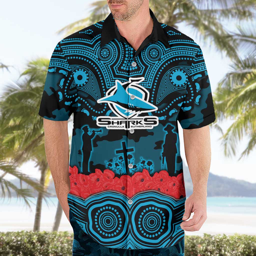 ANZAC Day Cronulla Sutherland Sharks Hawaiian Shirt Military Memorial Aboriginal Indigenous Art