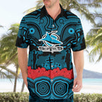 ANZAC Day Cronulla Sutherland Sharks Hawaiian Shirt Military Memorial Aboriginal Indigenous Art
