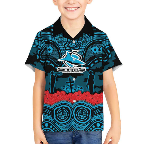 ANZAC Day Cronulla Sutherland Sharks Hawaiian Shirt Military Memorial Aboriginal Indigenous Art