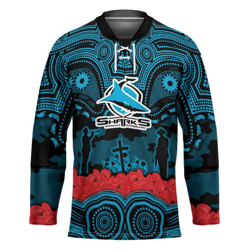 ANZAC Day Cronulla Sutherland Sharks Hockey Jersey Military Memorial Aboriginal Indigenous Art
