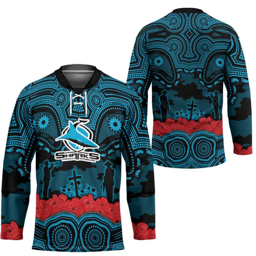ANZAC Day Cronulla Sutherland Sharks Hockey Jersey Military Memorial Aboriginal Indigenous Art