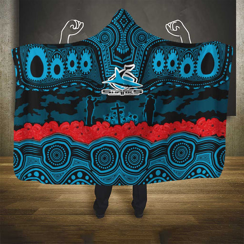 ANZAC Day Cronulla Sutherland Sharks Hooded Blanket Military Memorial Aboriginal Indigenous Art