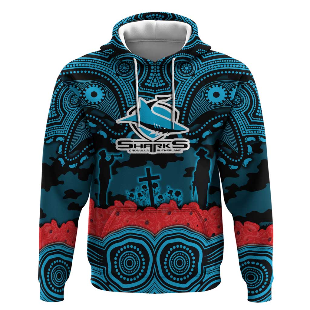 ANZAC Day Cronulla Sutherland Sharks Hoodie Military Memorial Aboriginal Indigenous Art