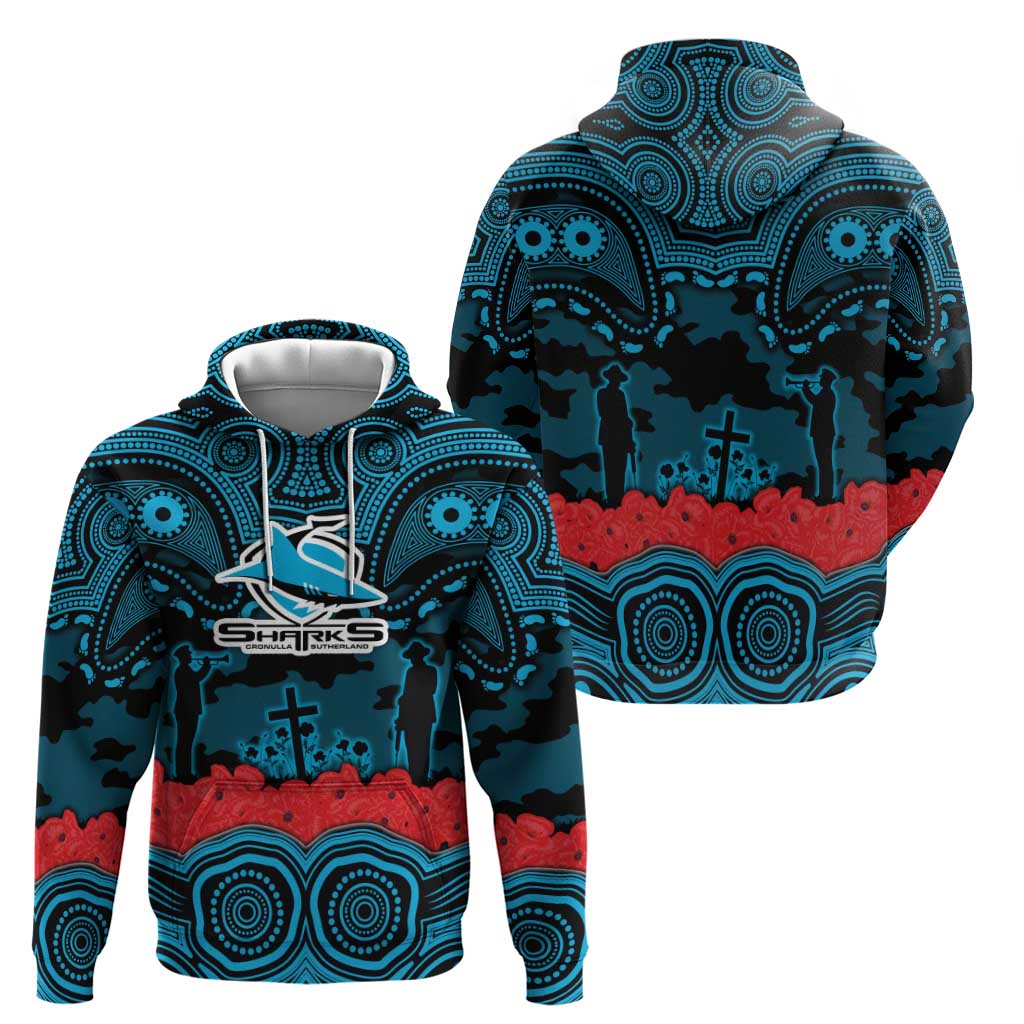 ANZAC Day Cronulla Sutherland Sharks Hoodie Military Memorial Aboriginal Indigenous Art