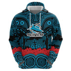 ANZAC Day Cronulla Sutherland Sharks Hoodie Military Memorial Aboriginal Indigenous Art