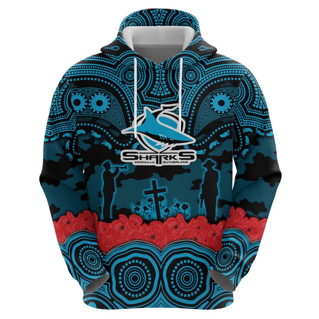 ANZAC Day Cronulla Sutherland Sharks Hoodie Military Memorial Aboriginal Indigenous Art