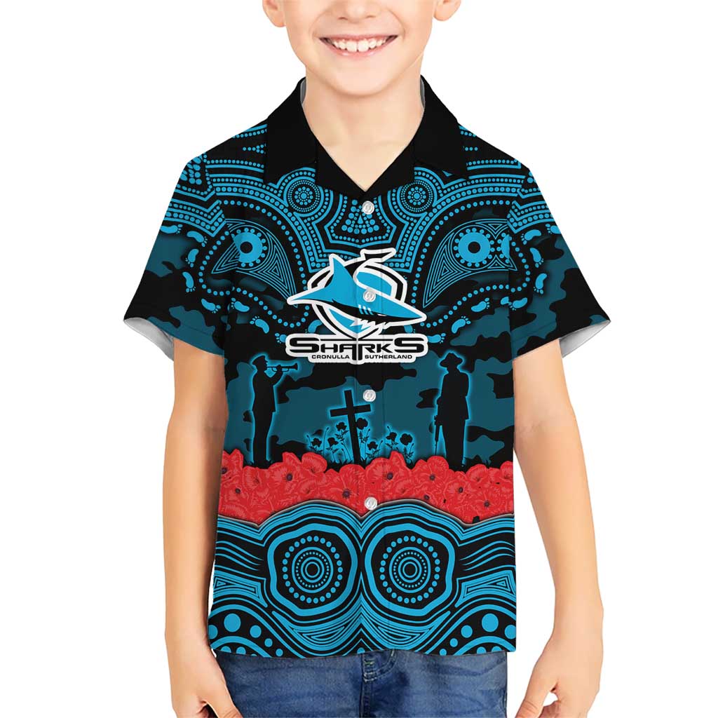 ANZAC Day Cronulla Sutherland Sharks Kid Hawaiian Shirt Military Memorial Aboriginal Indigenous Art