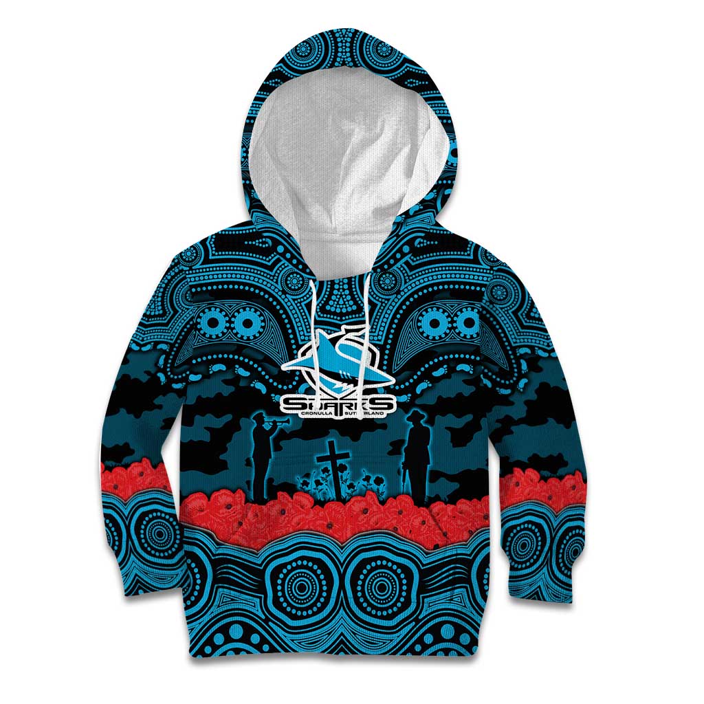 ANZAC Day Cronulla Sutherland Sharks Kid Hoodie Military Memorial Aboriginal Indigenous Art