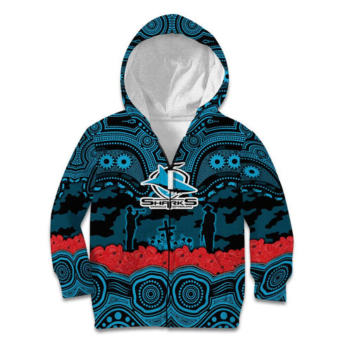 ANZAC Day Cronulla Sutherland Sharks Kid Hoodie Military Memorial Aboriginal Indigenous Art