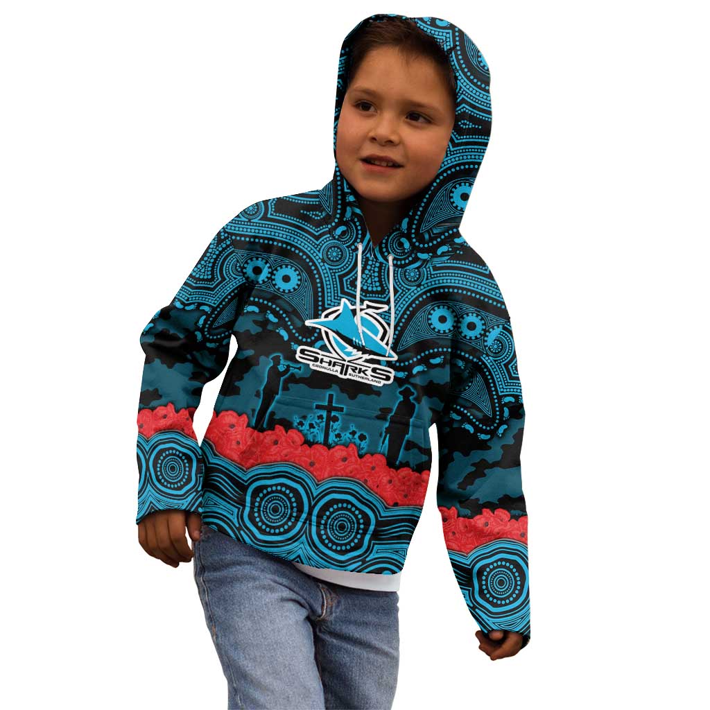 ANZAC Day Cronulla Sutherland Sharks Kid Hoodie Military Memorial Aboriginal Indigenous Art