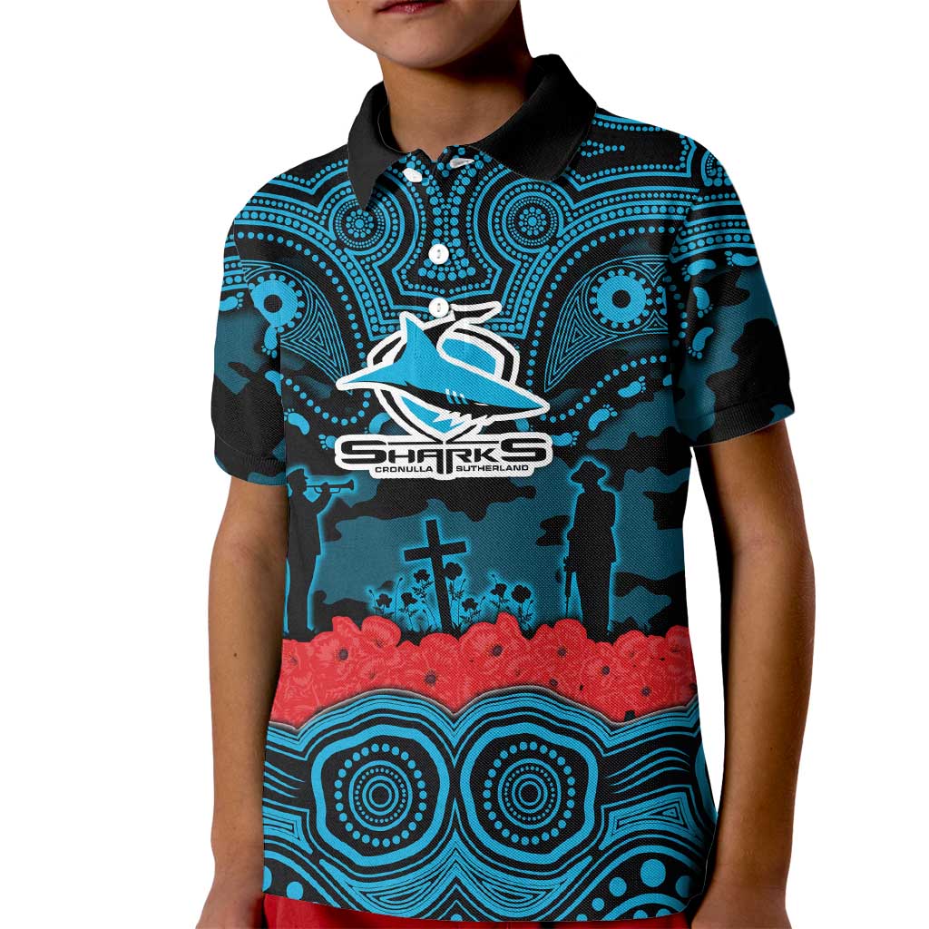 ANZAC Day Cronulla Sutherland Sharks Kid Polo Shirt Military Memorial Aboriginal Indigenous Art