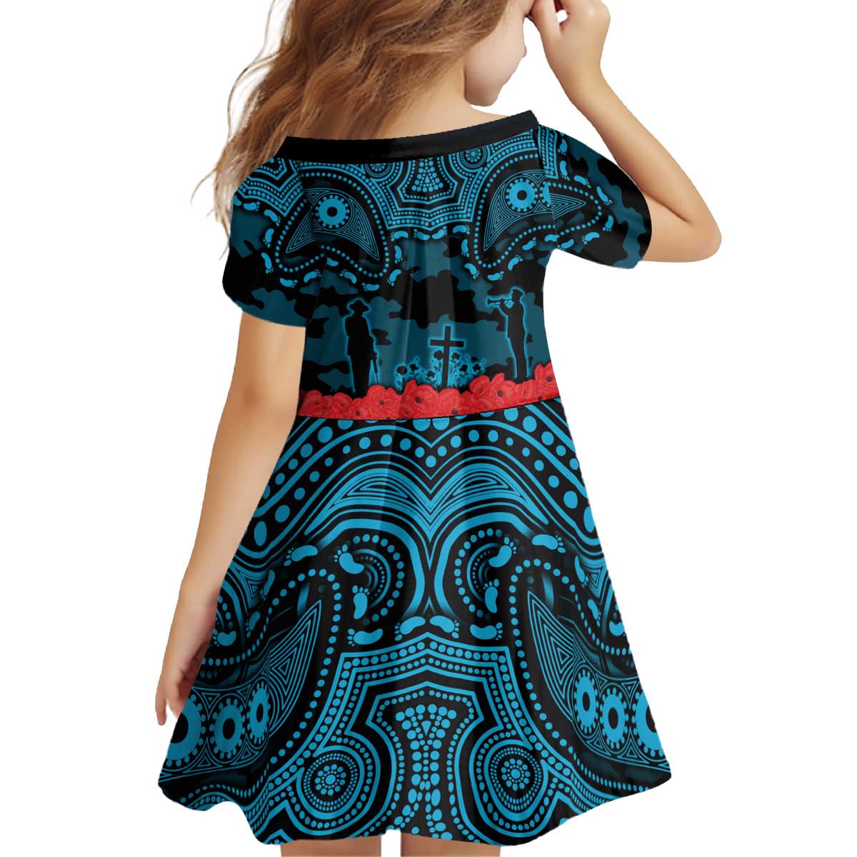 ANZAC Day Cronulla Sutherland Sharks Kid Short Sleeve Dress Military Memorial Aboriginal Indigenous Art