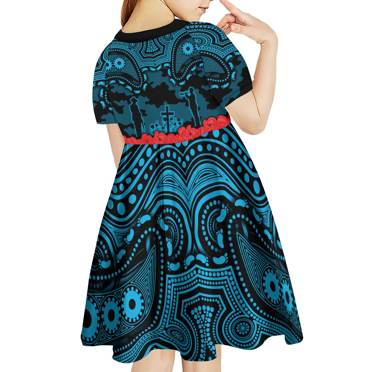 ANZAC Day Cronulla Sutherland Sharks Kid Short Sleeve Dress Military Memorial Aboriginal Indigenous Art