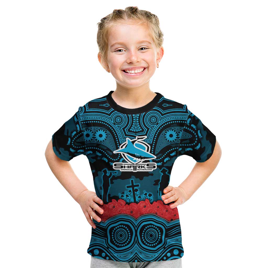 ANZAC Day Cronulla Sutherland Sharks Kid T Shirt Military Memorial Aboriginal Indigenous Art