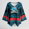 ANZAC Day Cronulla Sutherland Sharks Kimono Sleeve Blouse Military Memorial Aboriginal Indigenous Art