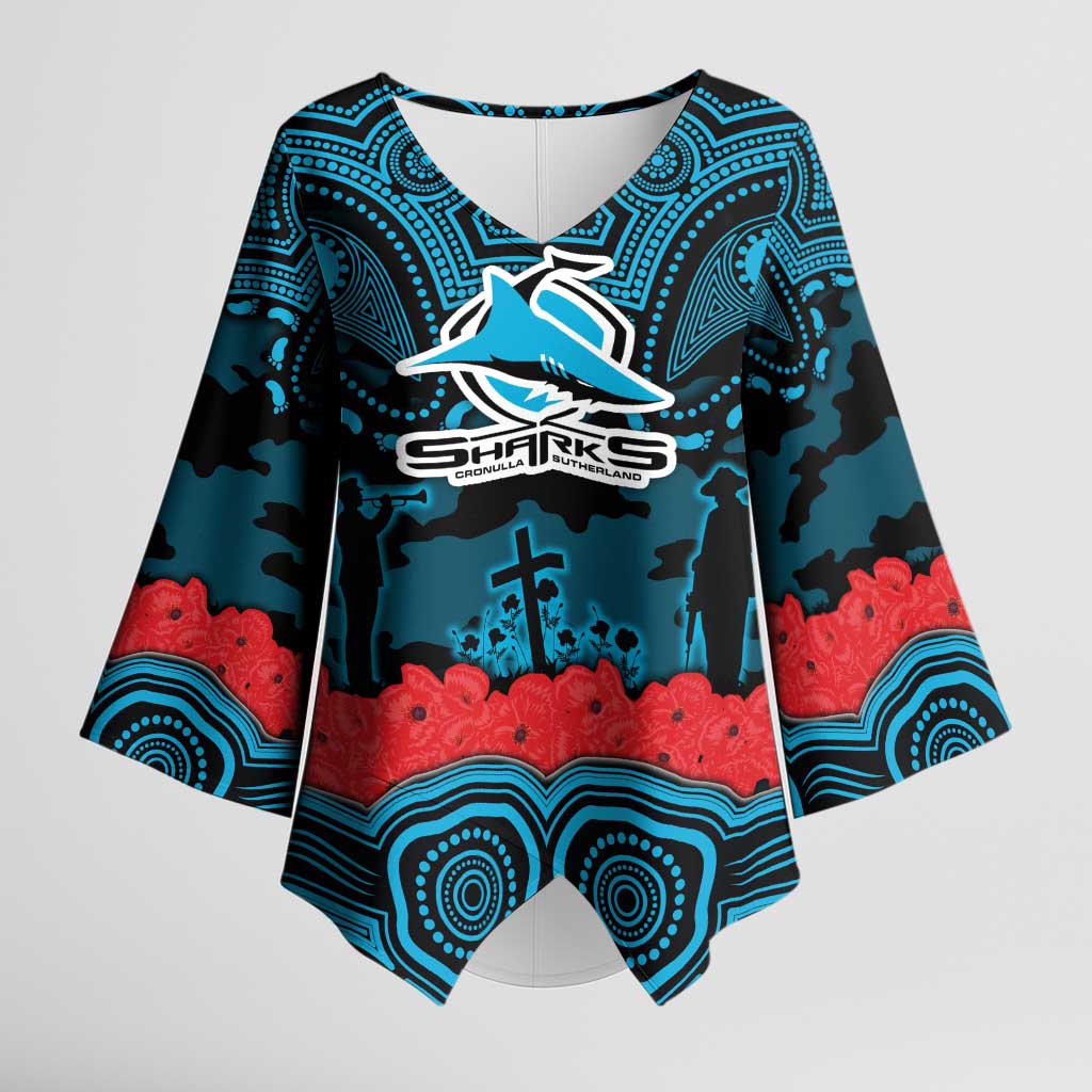 ANZAC Day Cronulla Sutherland Sharks Kimono Sleeve Blouse Military Memorial Aboriginal Indigenous Art